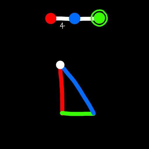 the 90-60-45 spherical space triangle domain of B3, with a white dot at the 45 degree corner, and the diagram o4o3x above it